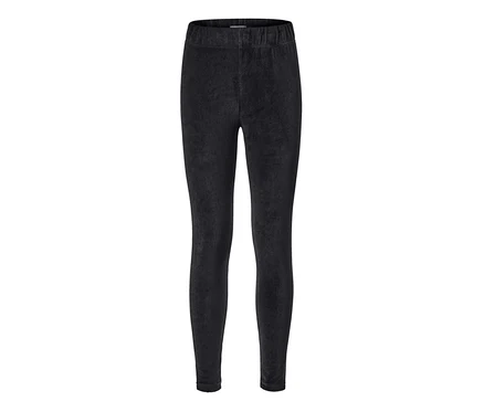 Schwarze Cord-Leggings auf weißem Hintergrund.