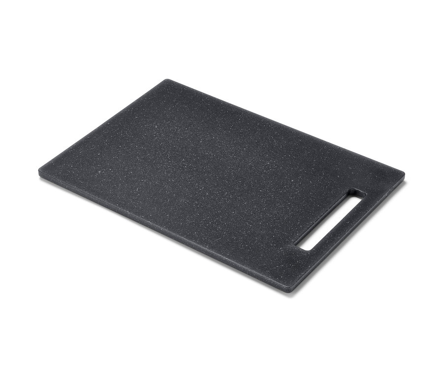 Schneidebrett in Granitoptik in Schwarz mit Griffloch.