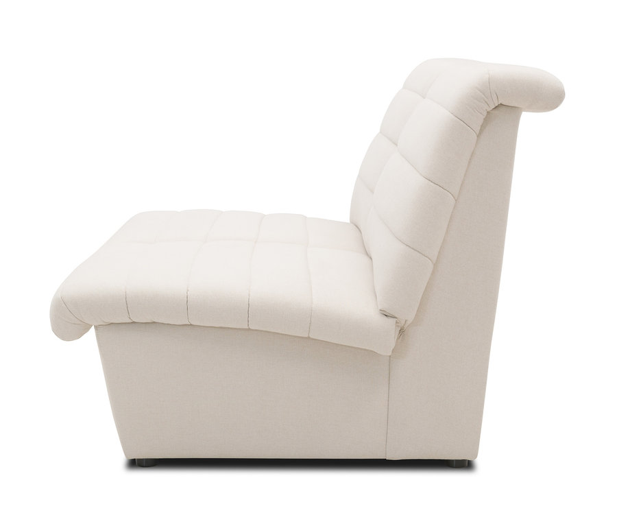 Seitenansicht des cremefarbenen LOOKS by Wolfgang Joop Sessels mit gestepptem Sitz und Rückenlehne.