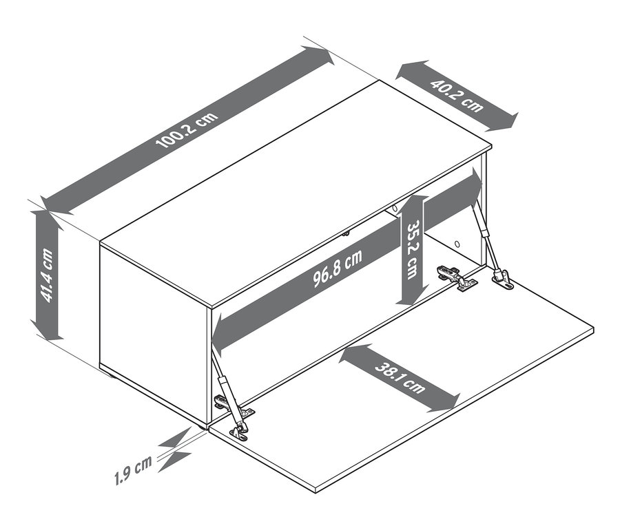 Die Maße der Sitzbank, ca. 100 cm, sind mit Pfeilen dargestellt.