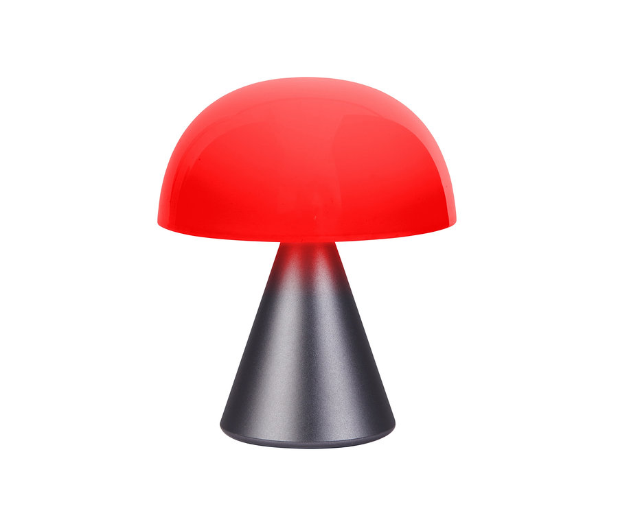 Rote LED-Lampe auf grauem Sockel. LEXON LED-Akku-Tischleuchte »Mina M«, anthrazit.