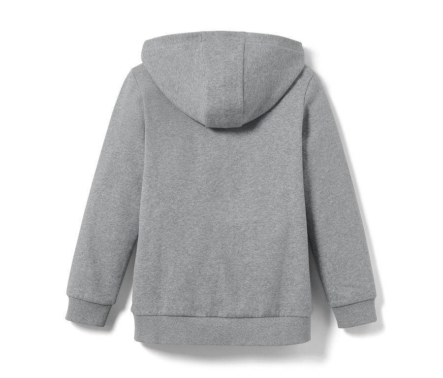 Rückansicht eines grauen Kinder-Sweat-Hoodies.