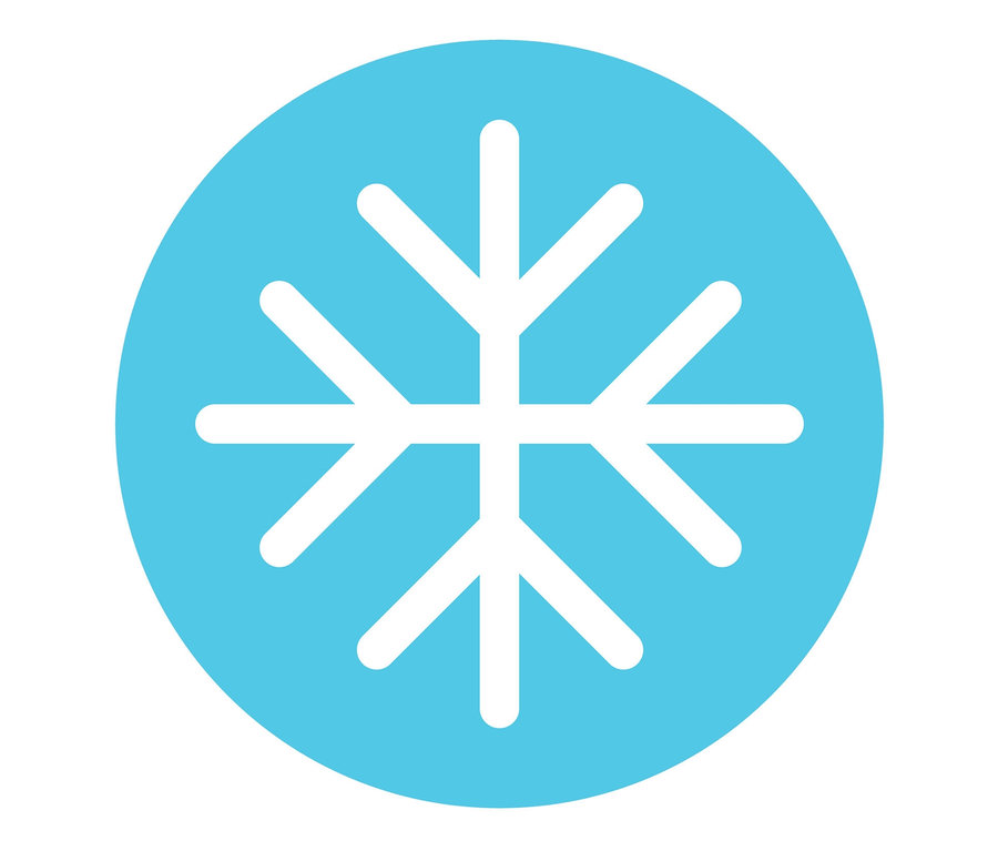 Weiße Schneeflocke in hellblauem Kreis.