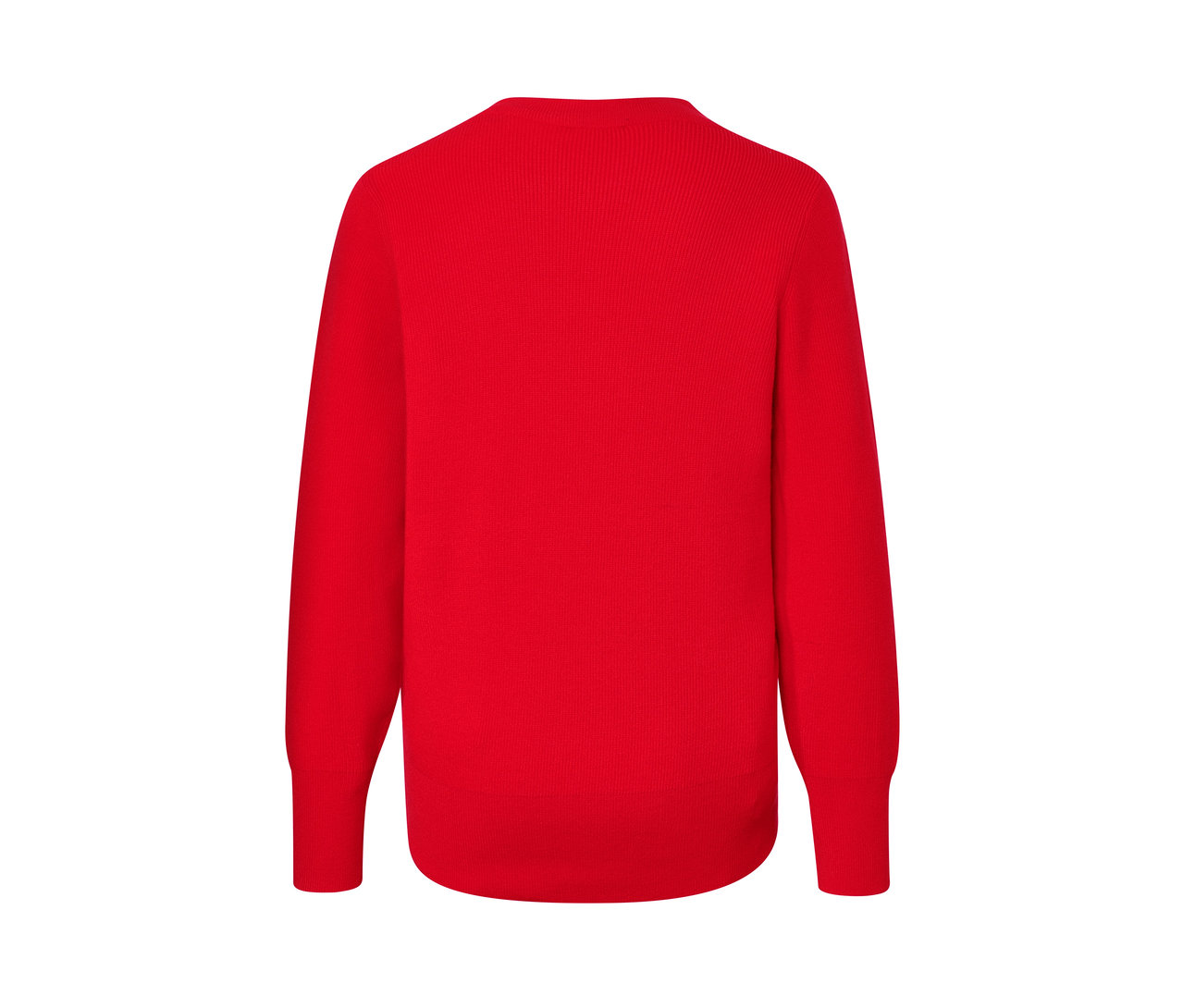 Roter Feinstrickpullover.