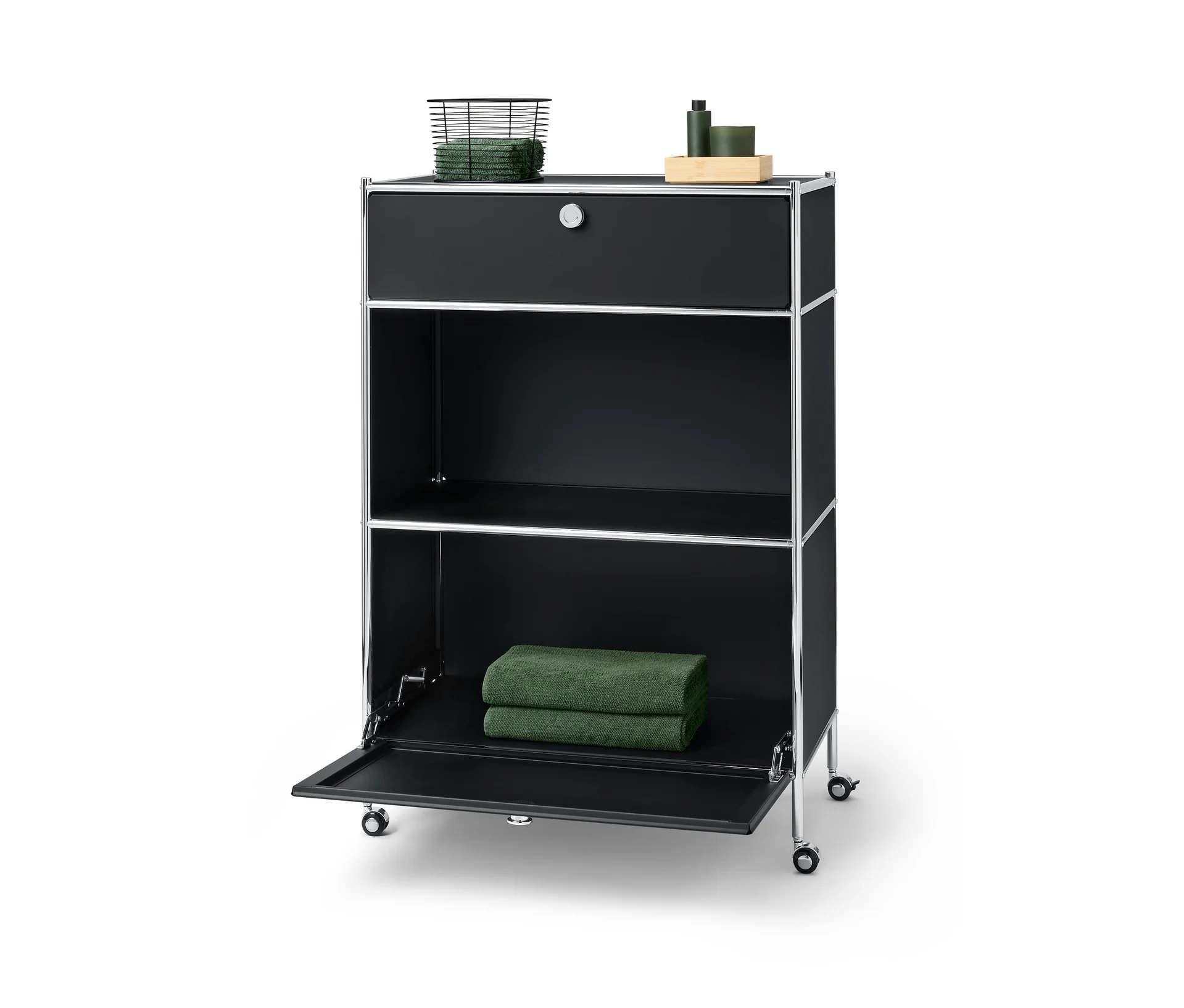 Tchibo - Kommode Metall »Cn3« mit 1 Schublade und 1 Klappenfach - 77x40x114cm - schwarz -