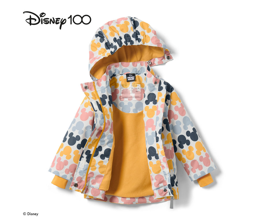 Offene Kleinkind-Thermo-Regenjacke »Micky«, mehrfarbig, mit Kapuze und Mickey Mouse Muster.