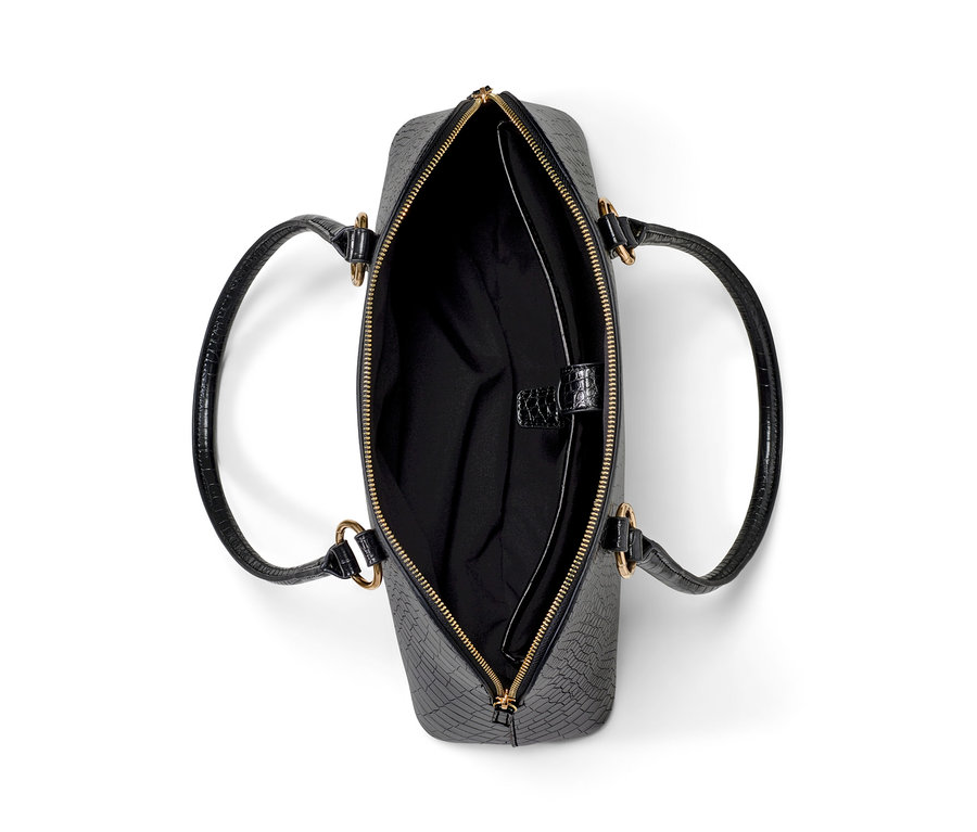 Schwarzer Shopper mit Griffen und goldenem Reißverschluss.