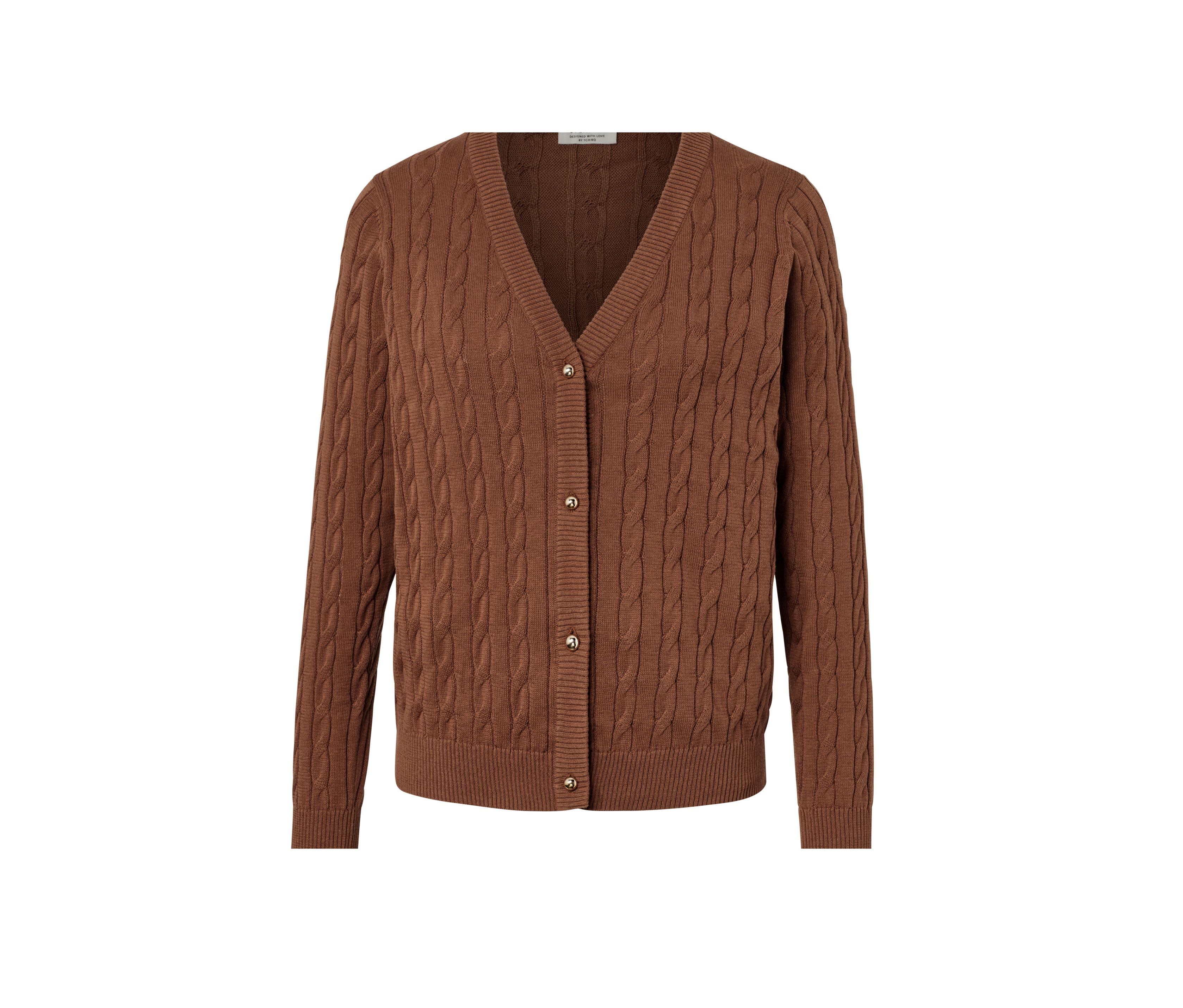 Tchibo - Feinstrickcardigan mit Zopfmuster - Damen - Gr. M - cognac