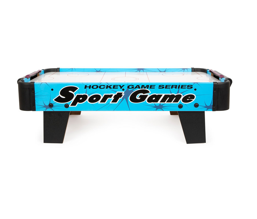 Blaues Airhockey small foot Air-Hockey-Champion mit schwarzen Füßen.