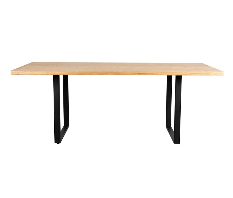 Rechteckiger Eglo Tisch Sitottot mit heller Holzplatte und zwei schwarzen Metallgestellen.