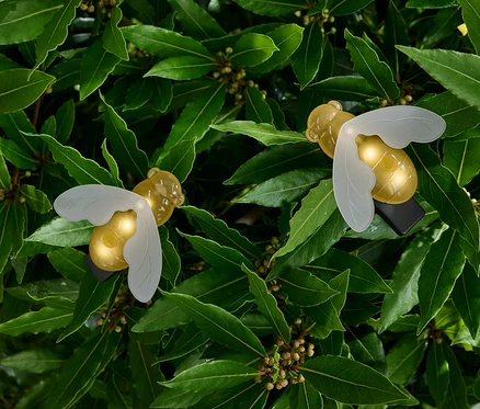Zwei LED-Bienen auf grünen Blättern.