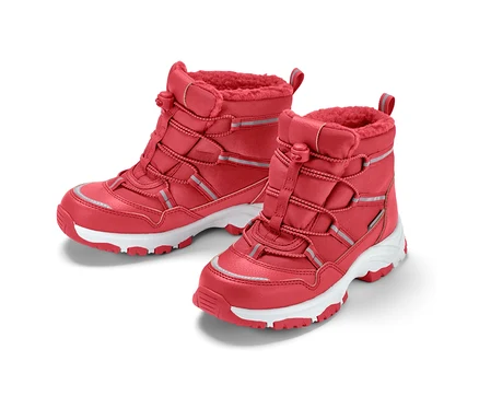 Zwei rote Kinder-Thermostiefel.