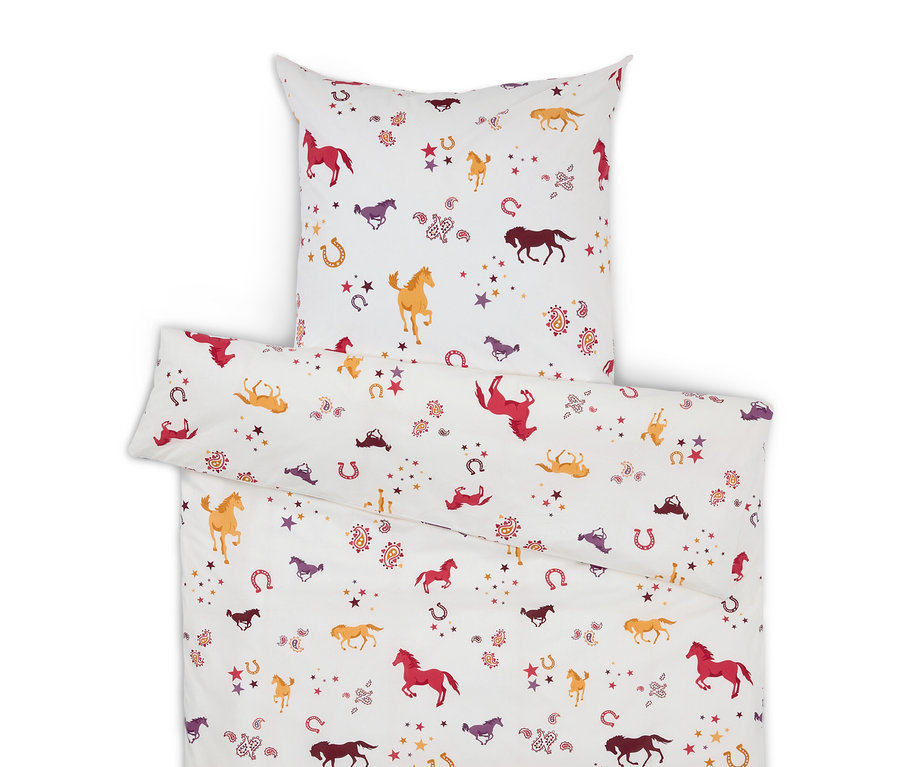 Kinder-Renforcé-Bettwäsche mit Pferde-Motiv.