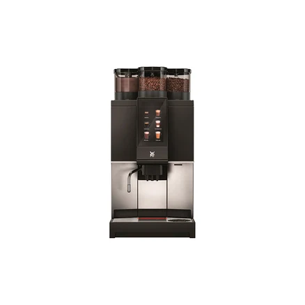Ein Kaffeevollautomat mit drei Bohnenbehältern und einem Touchscreen-Display.