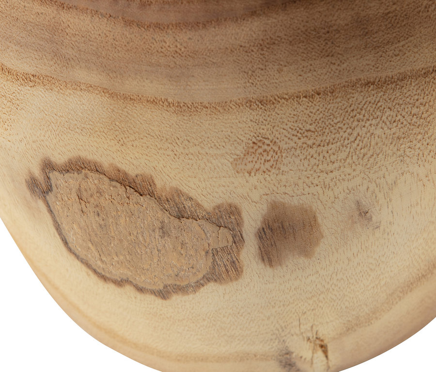 Detailansicht eines naturfarbenen Woood Hocker »Bikkel« aus Holz.