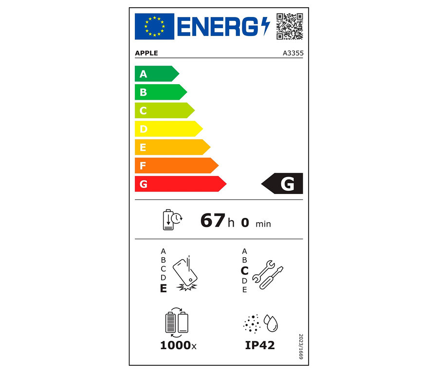 Energielabel eines Geräts mit der Klasse G.