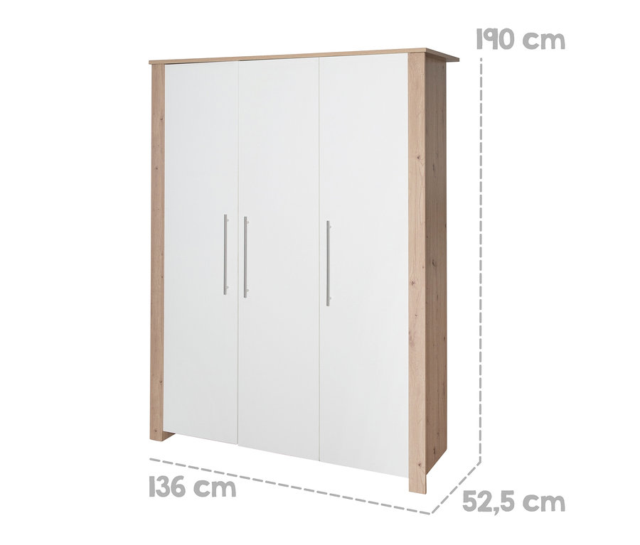 Schrank aus dem roba Kinderzimmerset »Malo« mit weißen Türen und Holzrahmen.