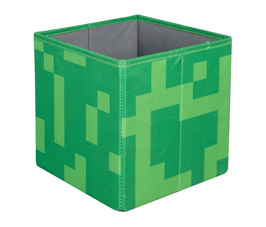 Grüne Minecraft Aufbewahrungsbox mit Creeper Motiv.