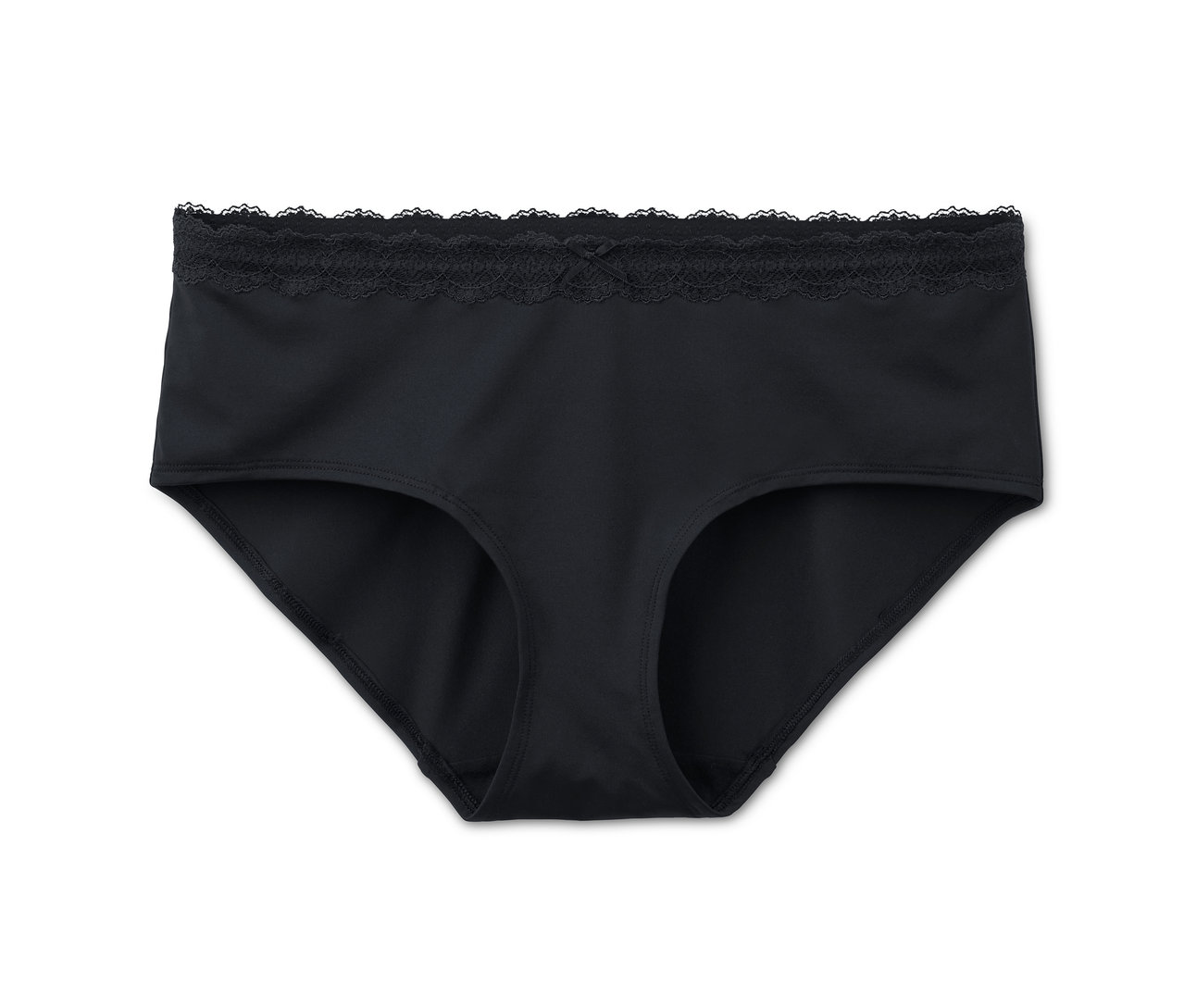 Eine einzelne schwarze 5 Pantys mit Spitze am oberen Bund.