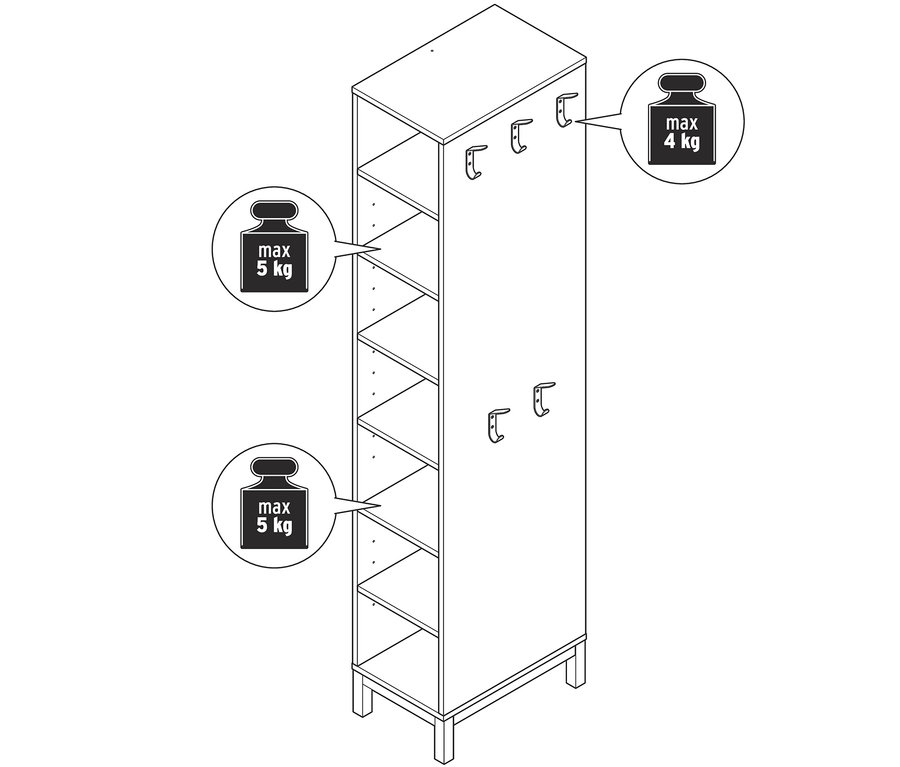 Skizze eines Schuhregals mit Garderobe.