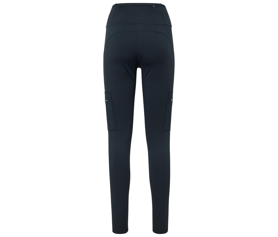 Dunkelblaue Leggings mit Taschen an den Oberschenkeln, Rückansicht.