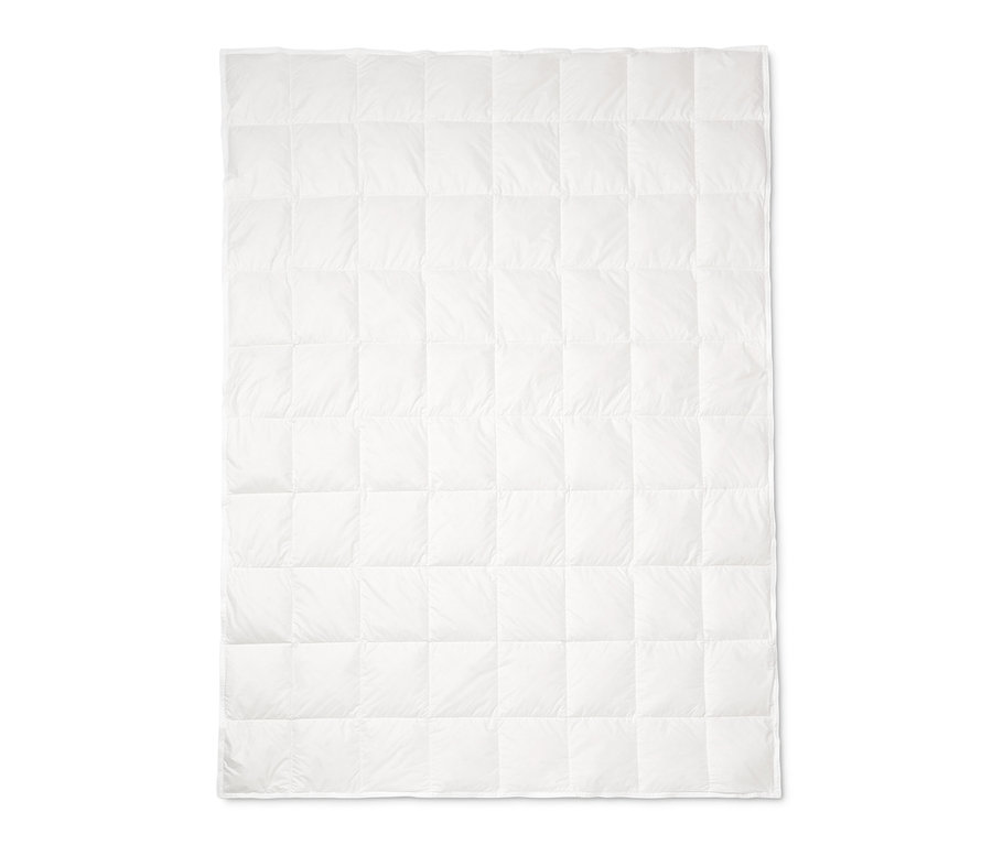 Ein weißes irisette® greenline Sommer-Daunenbett mit regelmäßigen quadratischen Steppungen.