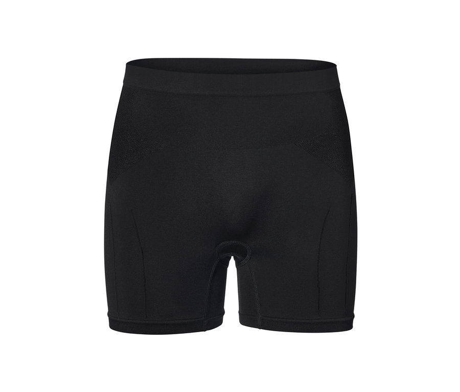 Schwarze Radunterhose auf weißem Hintergrund.