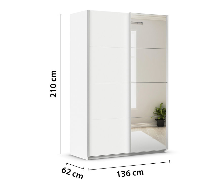Weißer rauch Schwebetürenschrank »Quadra« mit Spiegel, 136 x 210 x 62 cm.