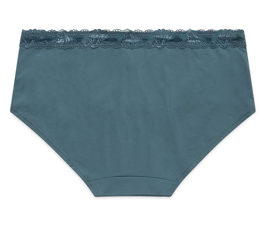 Blaue Damenslips mit Spitzenbund.