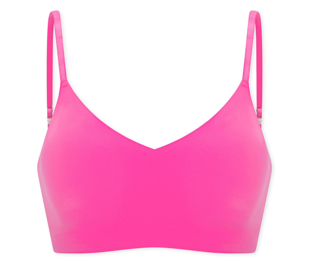 Ein pinkfarbenes SCHIESSER Invisible Bustier mit Pads auf weißem Hintergrund.