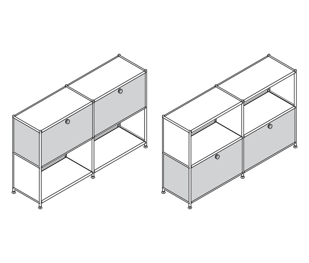 Zwei Sideboards Metall »CN3« mit je 2 versetzbaren Klappenfächern sind dargestellt.