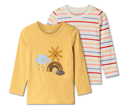 2 Kinder-Langarmshirts mit Applikation, gelb