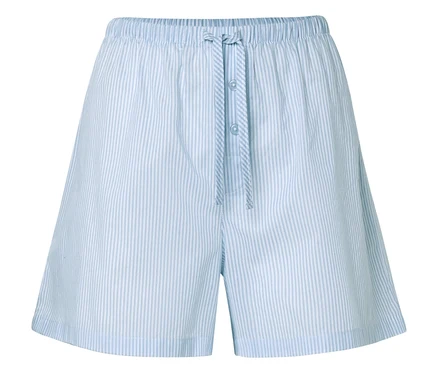 Hellblaue, gestreifte Shorts mit Knopfleiste.