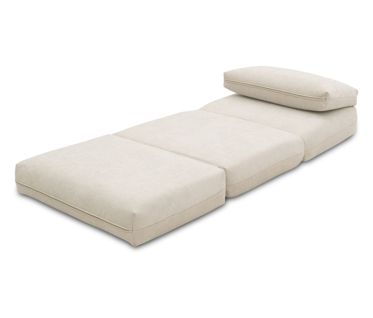 Beige Liege mit rechteckigem Kissen auf weißem Hintergrund.