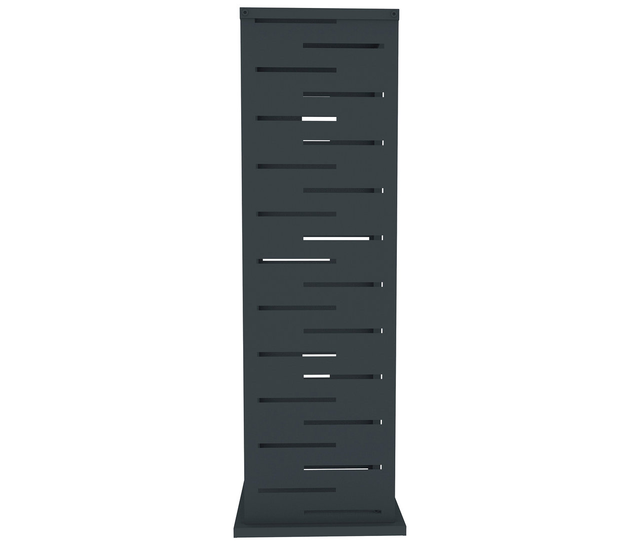 Dunkelgrauer Sichtschutz mit horizontalen Schlitzen.