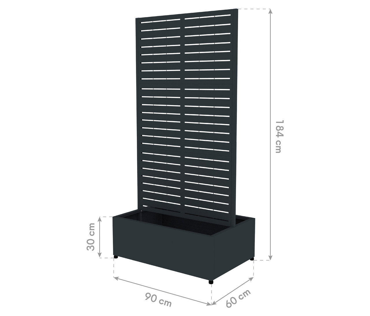 Sichtschutz mit Pflanzkasten, 90 x 184 x 60 cm.