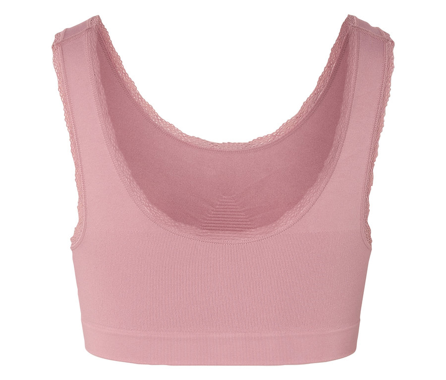 Rosa Sport-BH mit Spitzenbesatz.