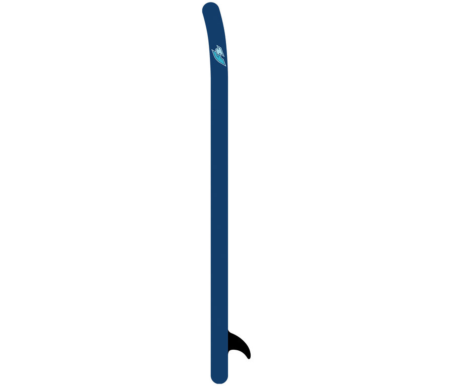 Aufrecht stehendes, blaues F2 SUP Board »Drive«, groß, mit schwarzer Finne und hellblauem Logo.