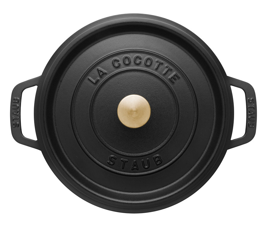 Draufsicht auf einen schwarzen STAUB »Cocotte 24« Topf mit ca. 3,7 l Fassungsvermögen.