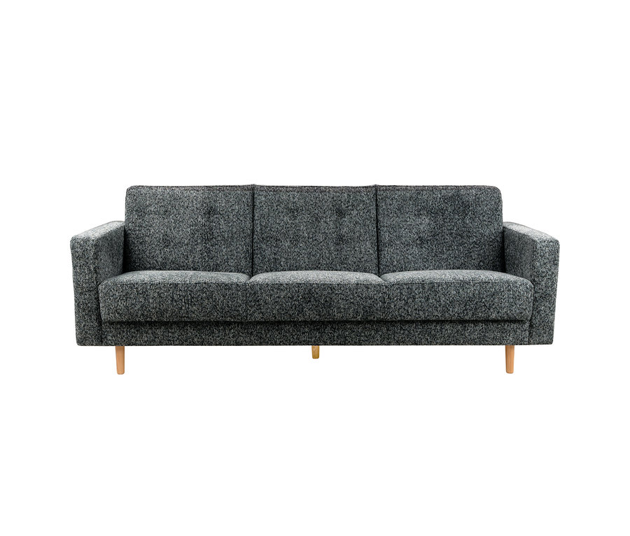 Anthrazitfarbenes 3-Sitzer Schlafsofa „Janny“ mit Holzfüßen.