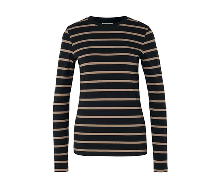 Schwarz-beige gestreiftes Langarmshirt.