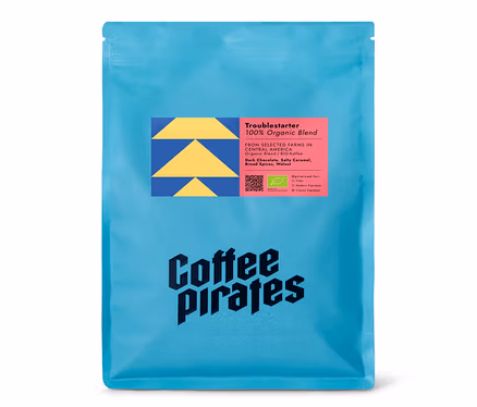 Blaue Packung Coffee Pirates - Troublestarter Bio Espresso - 1 kg Ganze Bohne.