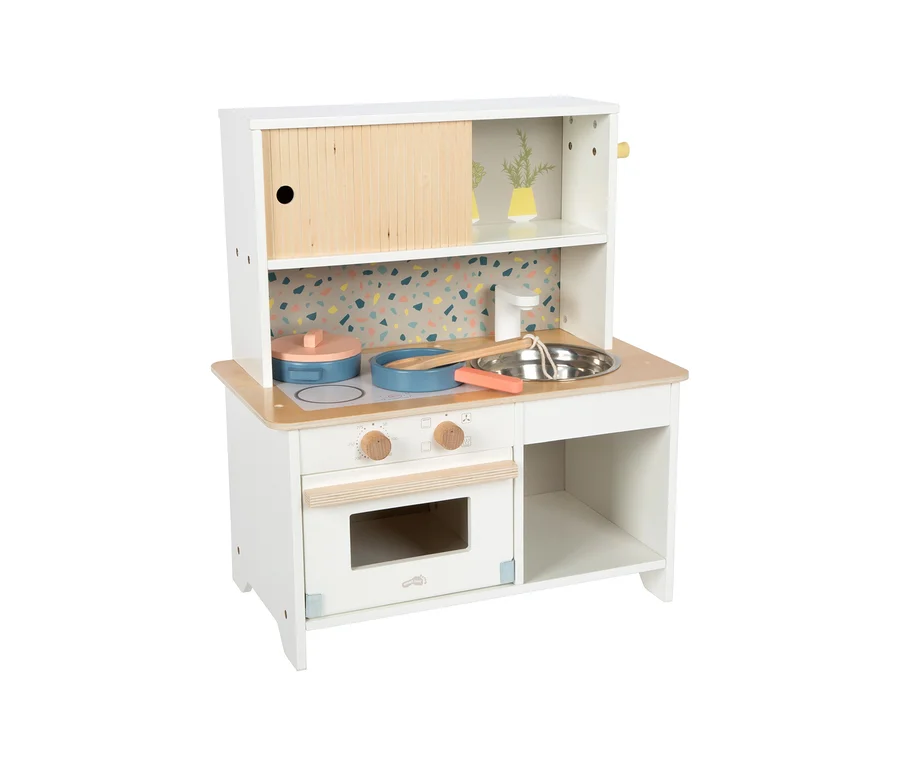 small foot Kinderküche »Terrazzo« aus Holz mit Kochfeld, Spüle und Backofen.
