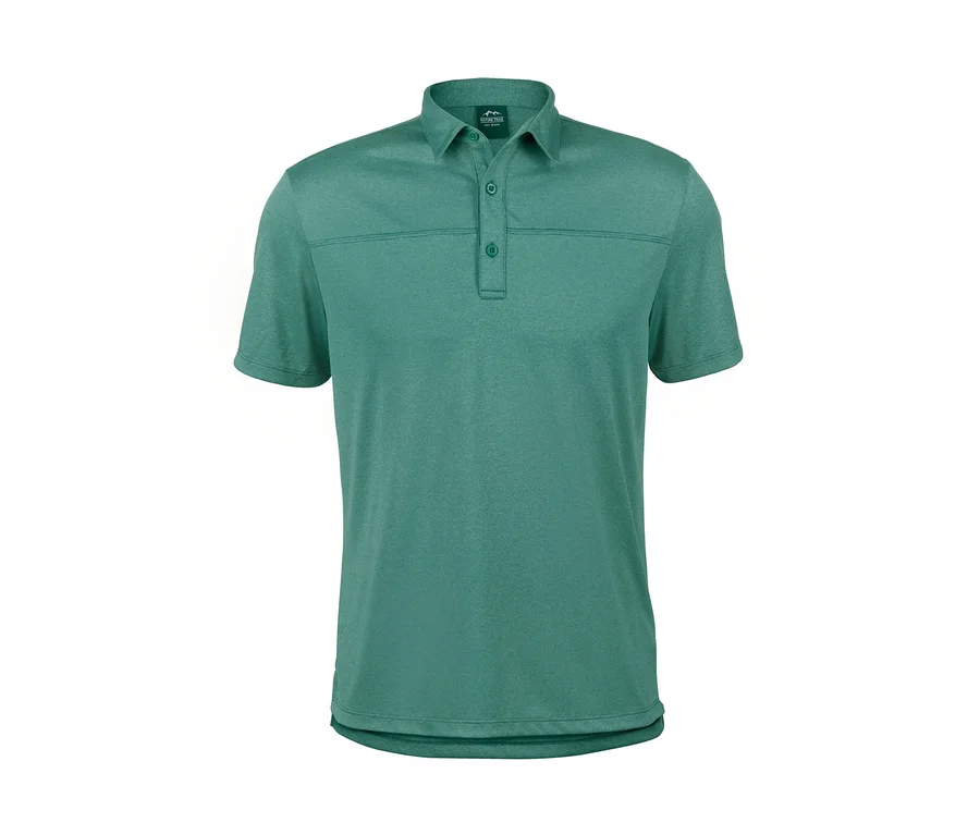 Grünes Funktions-Poloshirt mit kurzen Ärmeln.