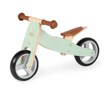 Mintfarbenes Pinolino Mini-Laufdreirad »Charlie« mit braunem Sattel und Griffen.