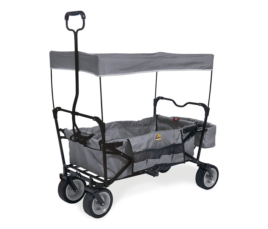 Grauer Pinolino Klappbollerwagen »Paxi« mit schwarzem Rahmen und Verdeck.
