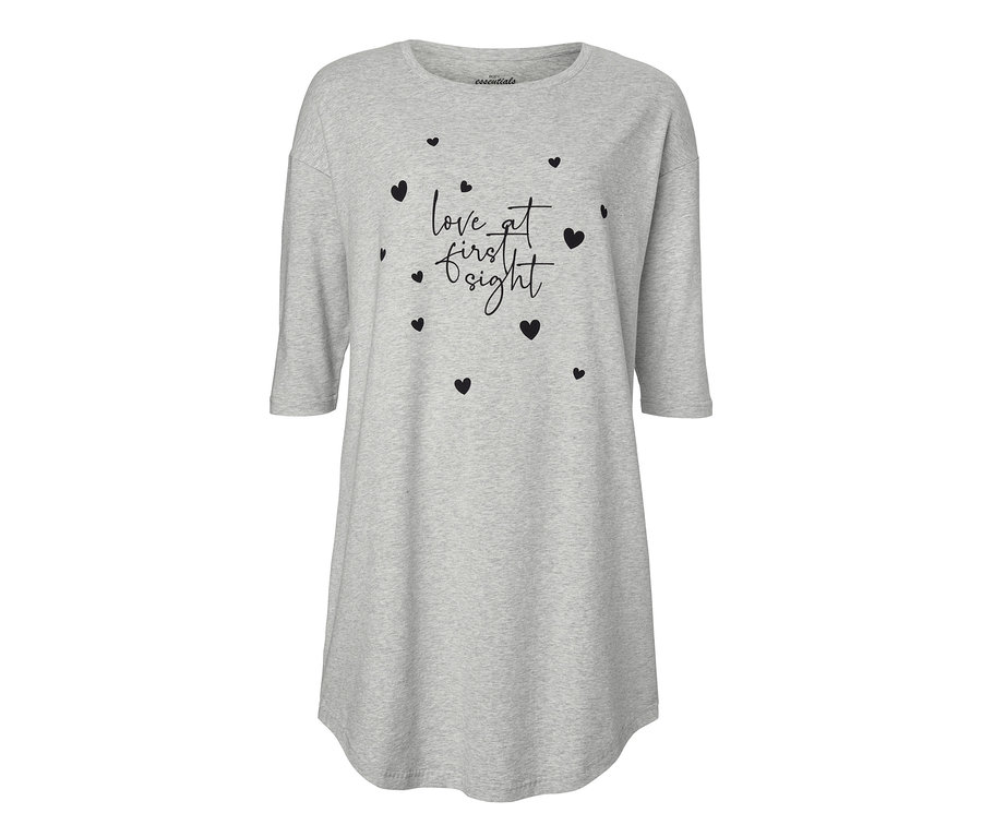 Graues Bigshirt mit Schriftzug und Herzen.