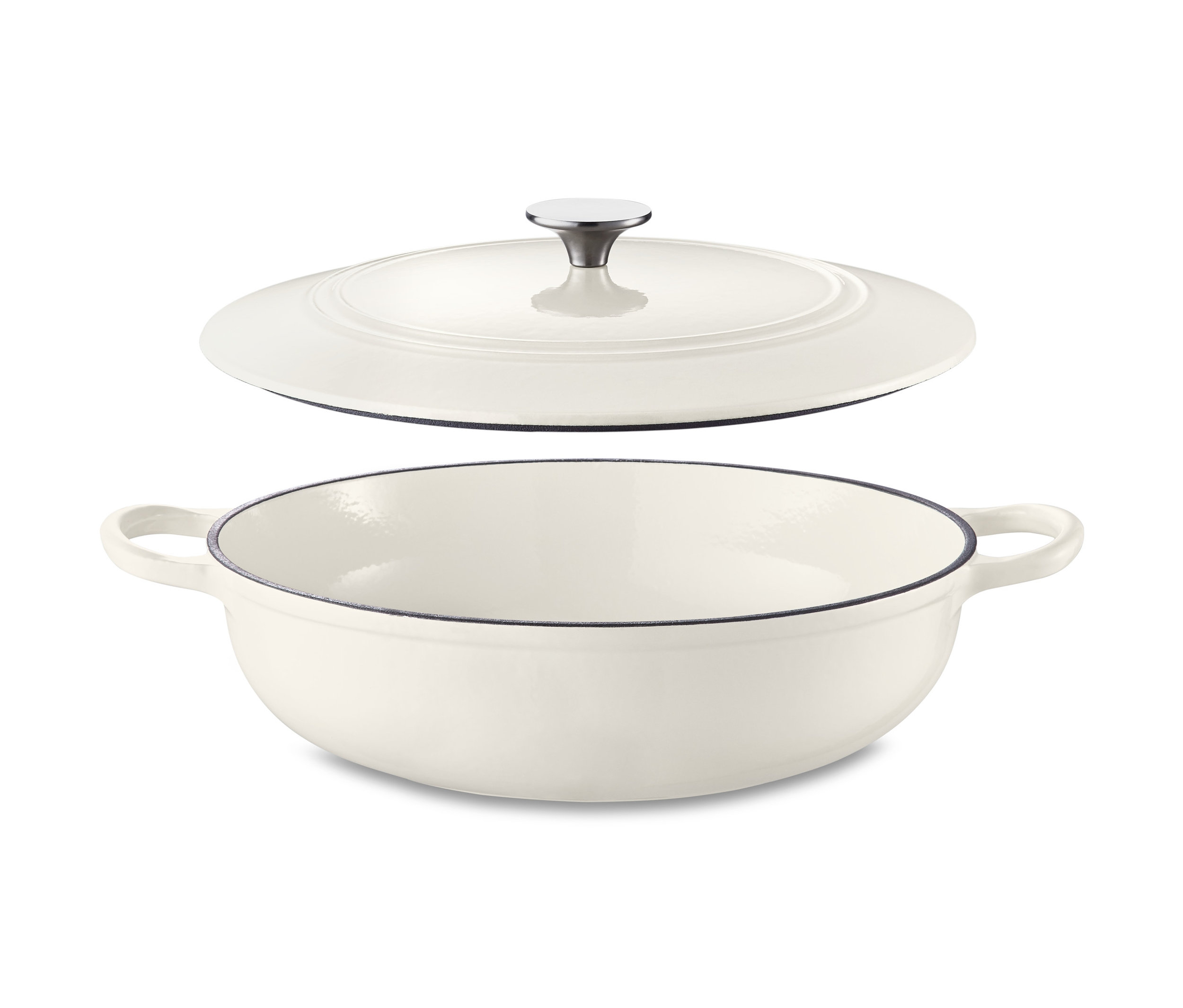 Weisse Bräter-Pfanne mit Deckel.