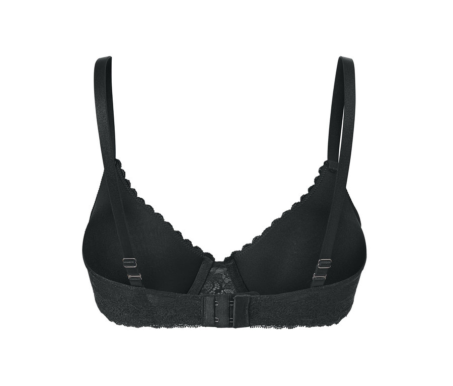 Detailansicht von hinten eines schwarzen Bügel-BHs.