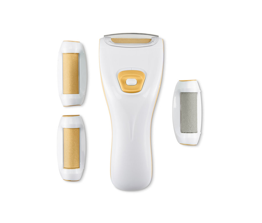 Ein elektrischer Hornhautentferner und zwei Ersatzrollen.